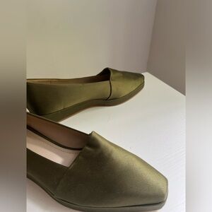 Theory | Olive Green Satin Wedge Flat slip on | Sz37